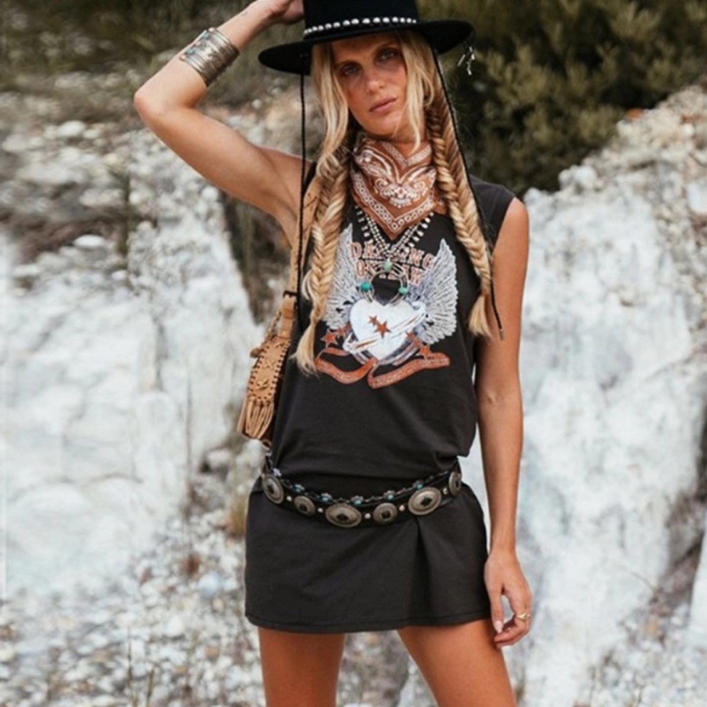 Dancing Outlaw Boho Graphic Tee Tank Dress NEW - Picture 4 of 11